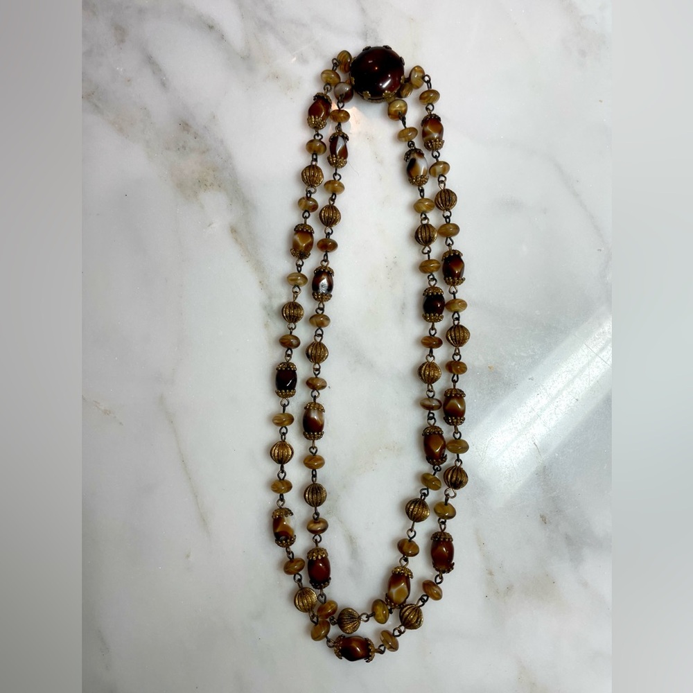 Vintage West Germany root beer colored glass choker necklace